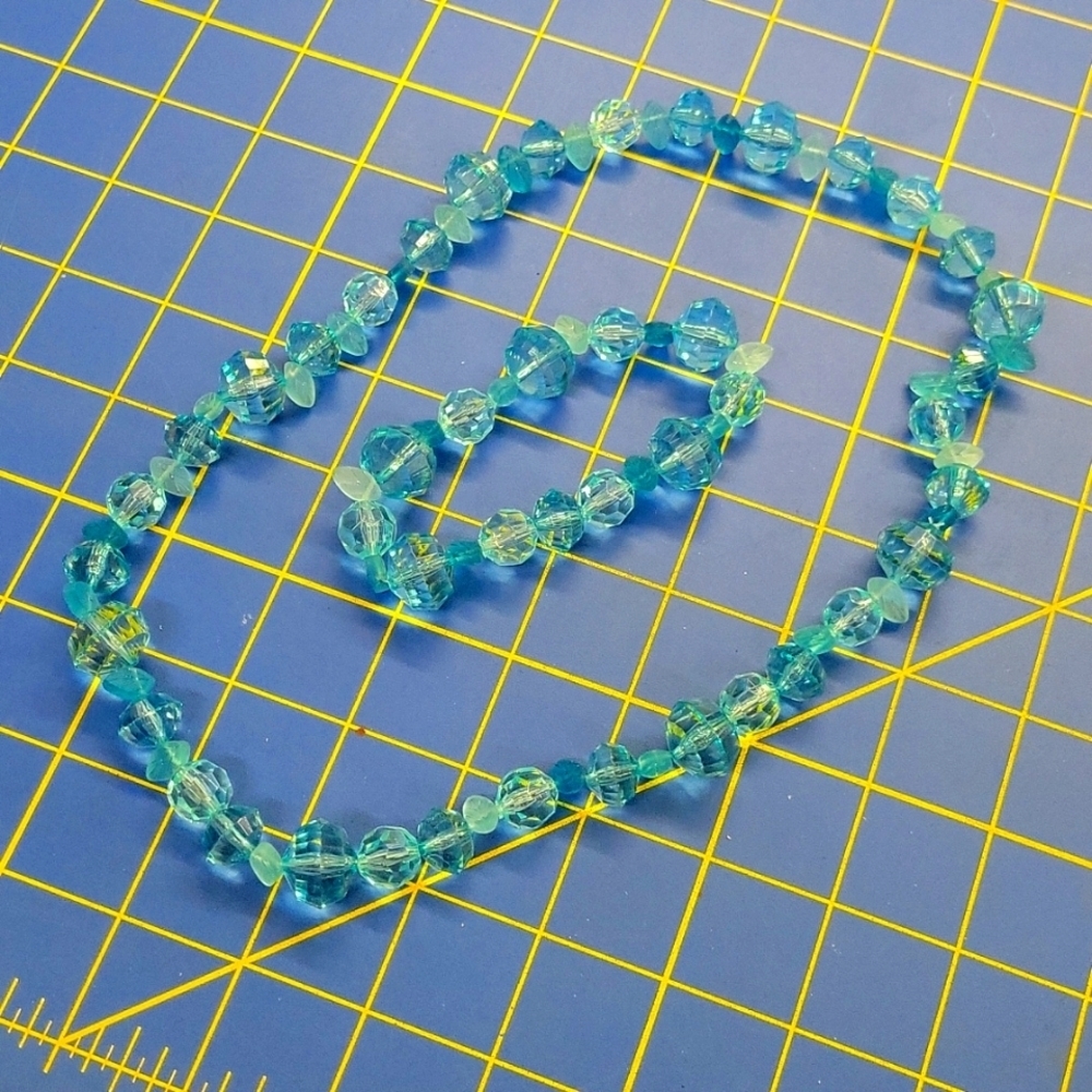 Handmade Blue Beaded 22" Stretch Necklace & 8" Stretch Bracelet